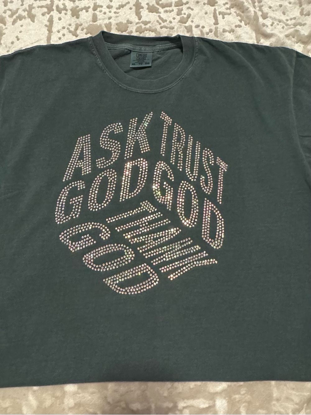 Dark Green Rhinestone 'Ask Trust God' Graphic Tee